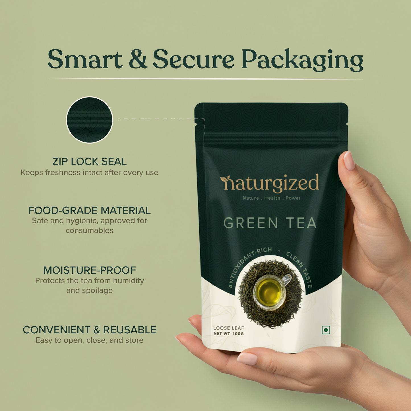 Naturgized Premium Whole Leaf Green Tea - 100g